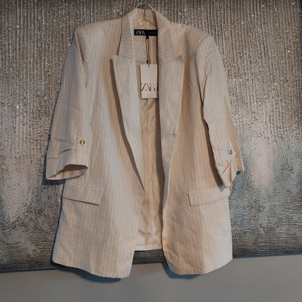 Zara Open Blazer with Roll-Up Sleeves Sz-L - Picture 8 of 12